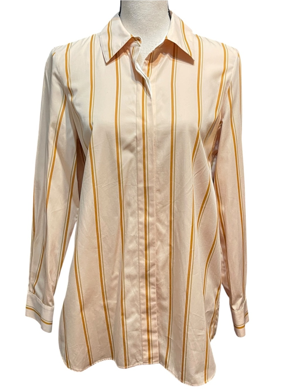 Lafayette 148 100% Cotton Pastel Orange Stripe Button Down Professional Blouse S - Picture 1 of 10